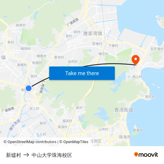 新墟村 to 中山大学珠海校区 map
