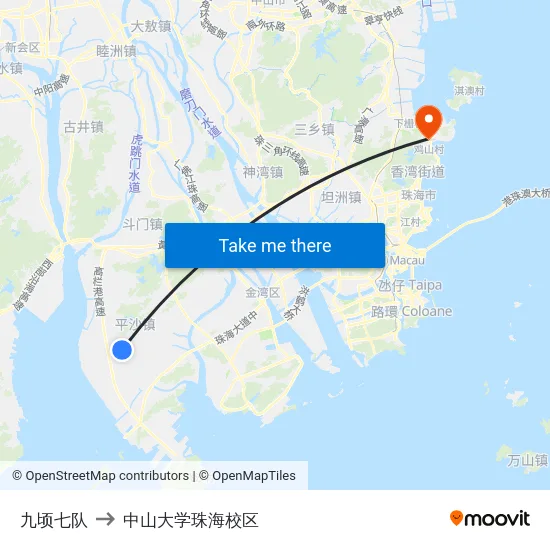 九顷七队 to 中山大学珠海校区 map