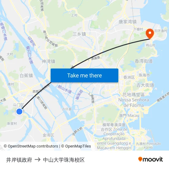 井岸镇政府 to 中山大学珠海校区 map