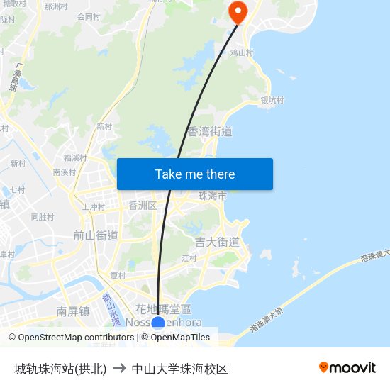 城轨珠海站(拱北) to 中山大学珠海校区 map