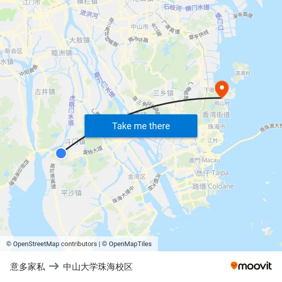 意多家私 to 中山大学珠海校区 map