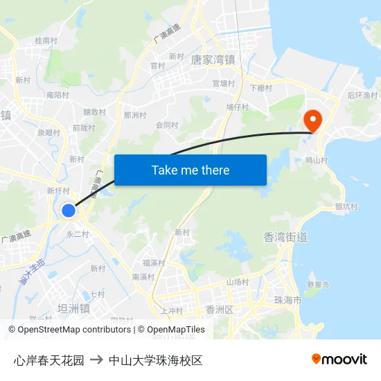 心岸春天花园 to 中山大学珠海校区 map