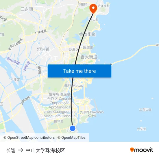 长隆 to 中山大学珠海校区 map