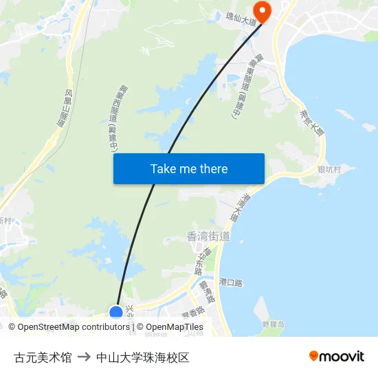 古元美术馆 to 中山大学珠海校区 map