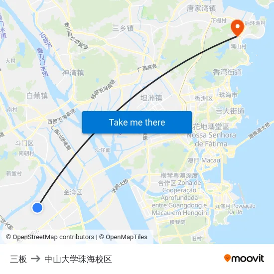三板 to 中山大学珠海校区 map