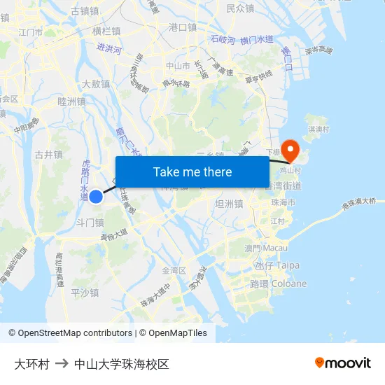 大环村 to 中山大学珠海校区 map