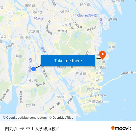 四九顷 to 中山大学珠海校区 map