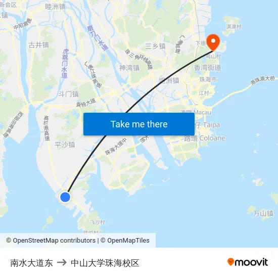 南水大道东 to 中山大学珠海校区 map