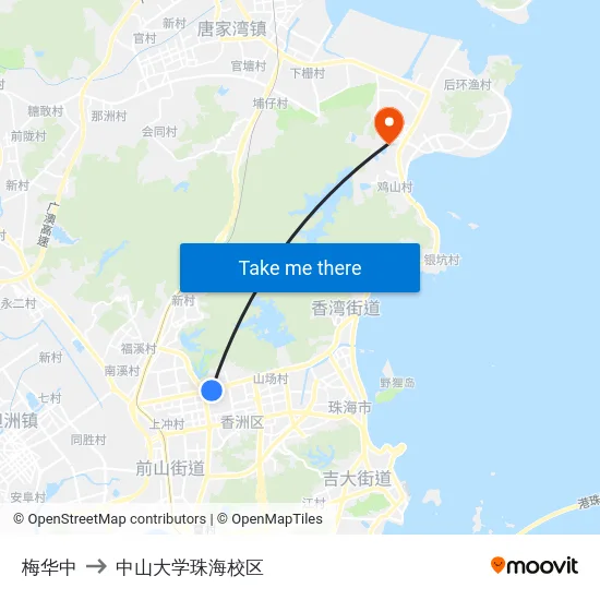 梅华中 to 中山大学珠海校区 map
