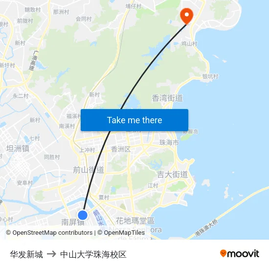 华发新城 to 中山大学珠海校区 map