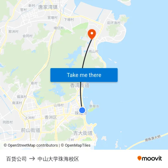 百货公司 to 中山大学珠海校区 map
