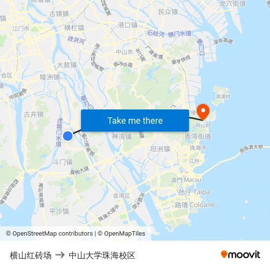 横山红砖场 to 中山大学珠海校区 map
