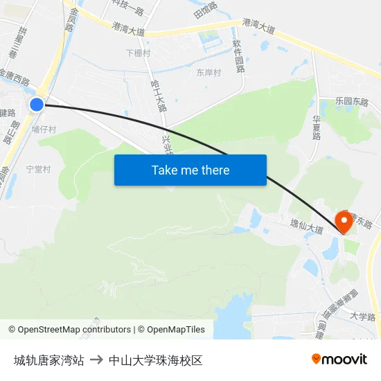 城轨唐家湾站 to 中山大学珠海校区 map