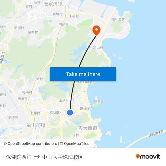 保健院西门 to 中山大学珠海校区 map