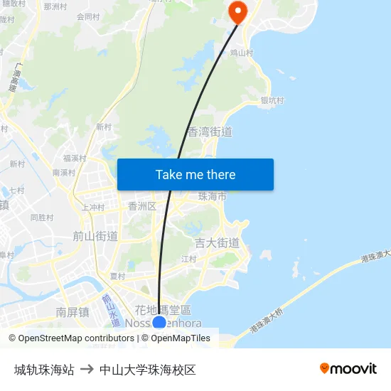 城轨珠海站 to 中山大学珠海校区 map