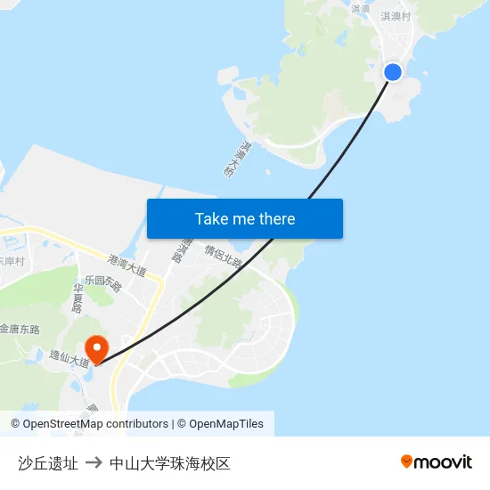 沙丘遗址 to 中山大学珠海校区 map