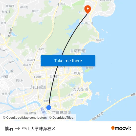 婆石 to 中山大学珠海校区 map