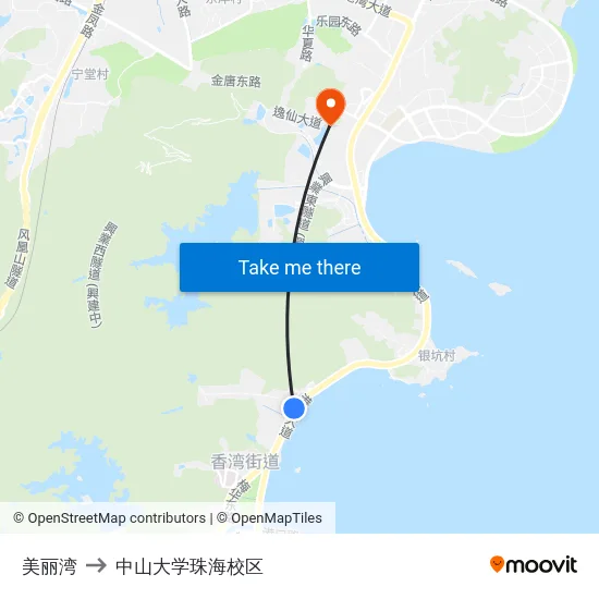 美丽湾 to 中山大学珠海校区 map