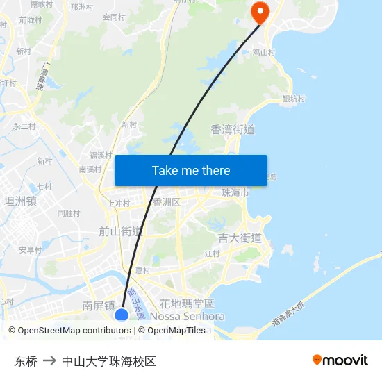 东桥 to 中山大学珠海校区 map