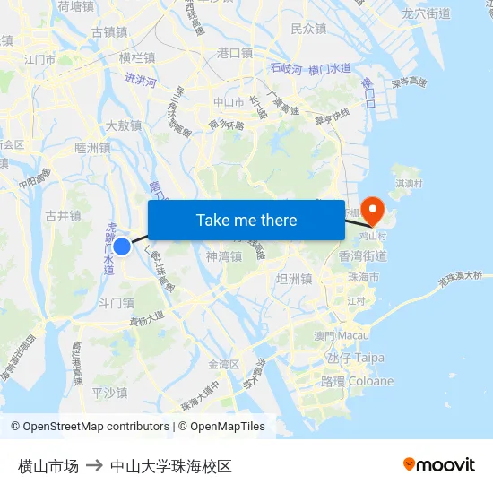 横山市场 to 中山大学珠海校区 map
