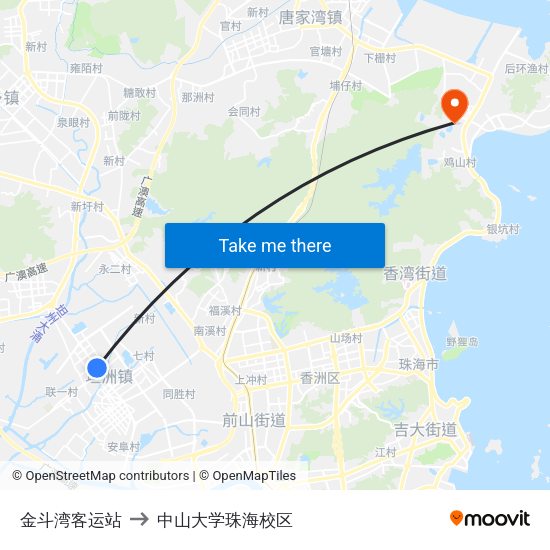 金斗湾客运站 to 中山大学珠海校区 map