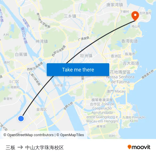 三板 to 中山大学珠海校区 map