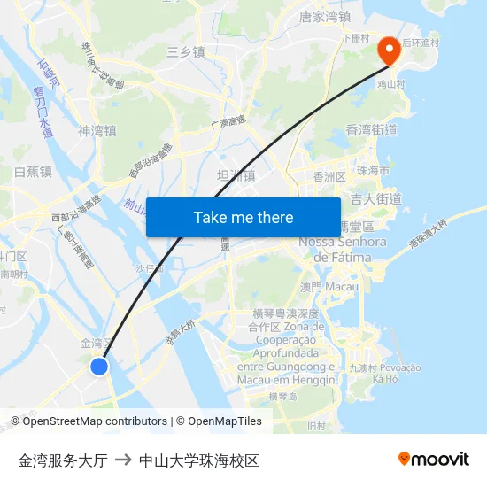 金湾服务大厅 to 中山大学珠海校区 map
