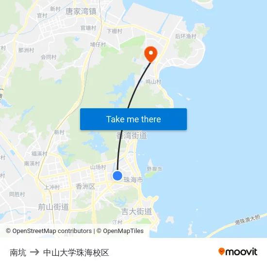 南坑 to 中山大学珠海校区 map