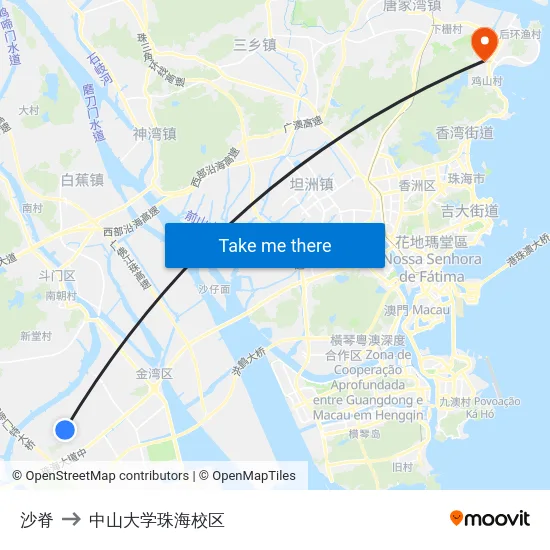 沙脊 to 中山大学珠海校区 map