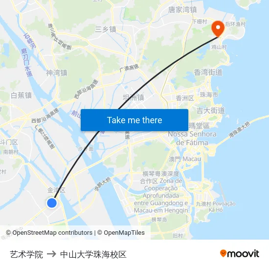 艺术学院 to 中山大学珠海校区 map