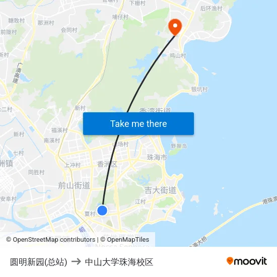 圆明新园(总站) to 中山大学珠海校区 map