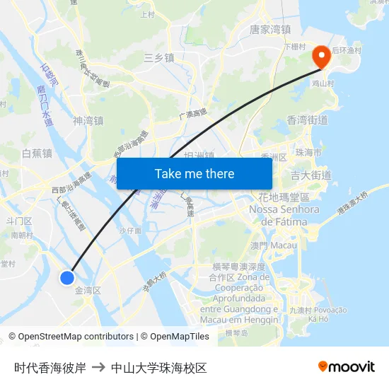 时代香海彼岸 to 中山大学珠海校区 map