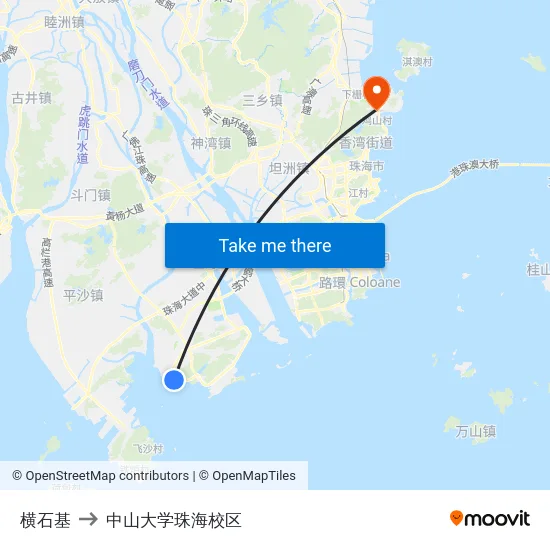 横石基 to 中山大学珠海校区 map