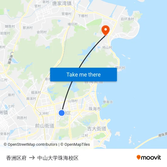 香洲区府 to 中山大学珠海校区 map