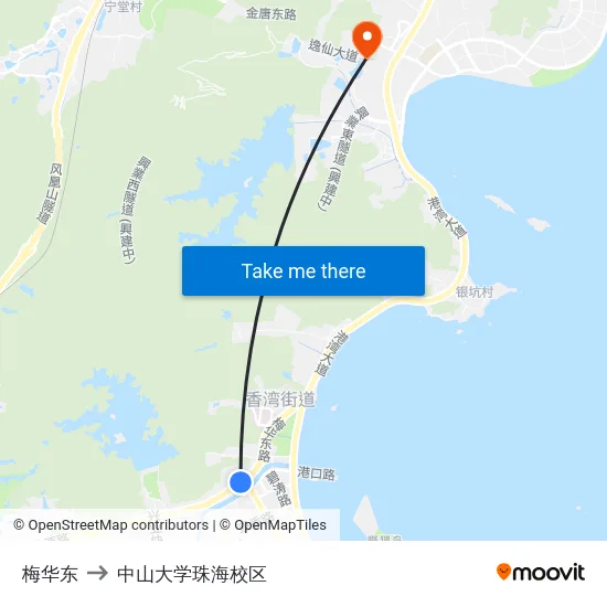 梅华东 to 中山大学珠海校区 map