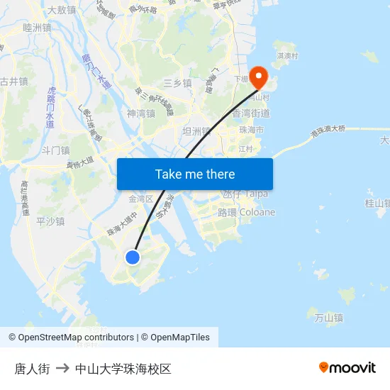 唐人街 to 中山大学珠海校区 map