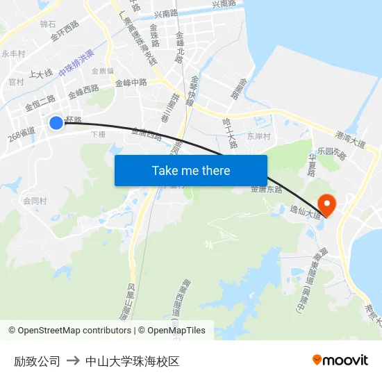 励致公司 to 中山大学珠海校区 map