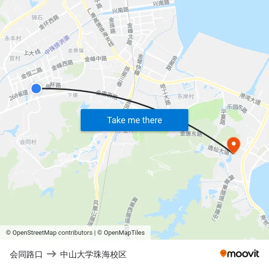 会同路口 to 中山大学珠海校区 map