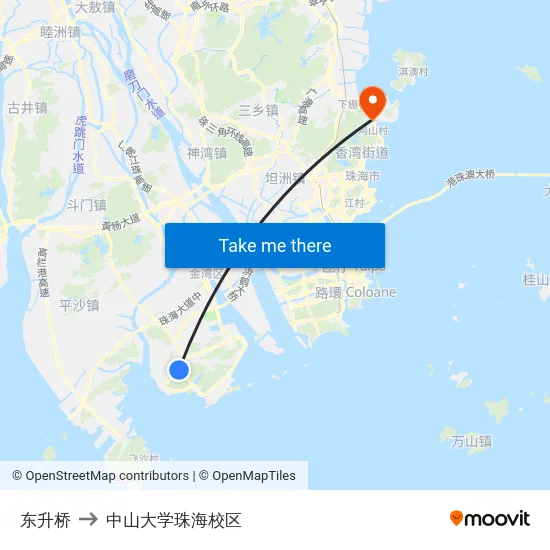 东升桥 to 中山大学珠海校区 map