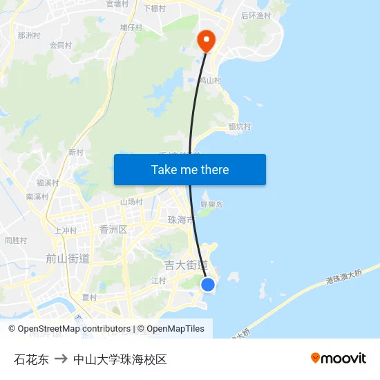 石花东 to 中山大学珠海校区 map