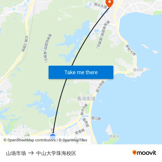 山场市场 to 中山大学珠海校区 map