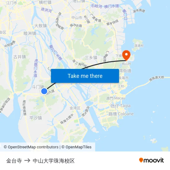 金台寺 to 中山大学珠海校区 map