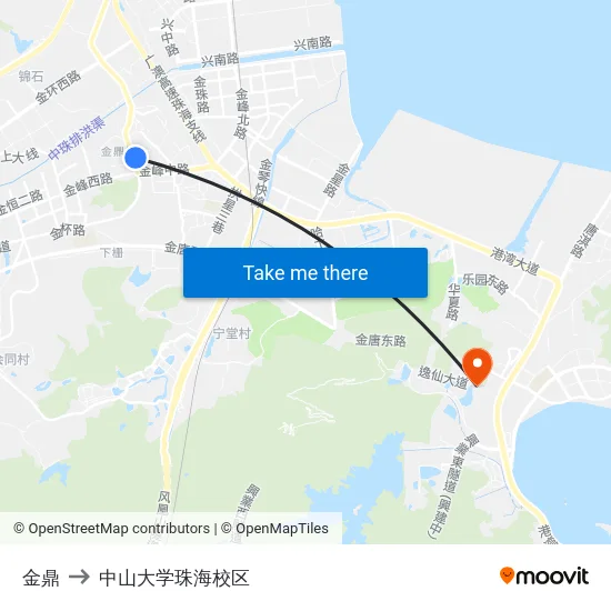 金鼎 to 中山大学珠海校区 map