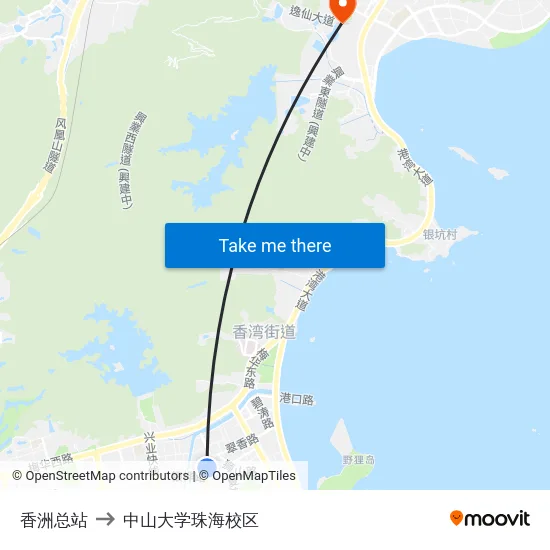 香洲总站 to 中山大学珠海校区 map