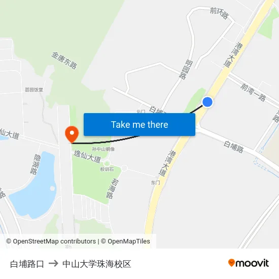 白埔路口 to 中山大学珠海校区 map