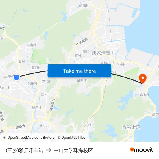 (三乡)雅居乐车站 to 中山大学珠海校区 map