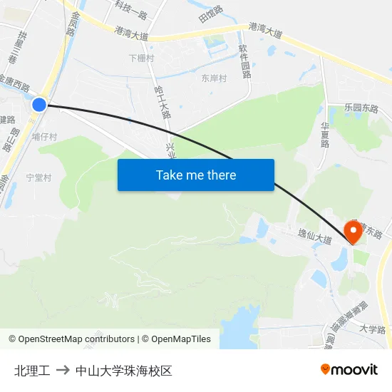 北理工 to 中山大学珠海校区 map