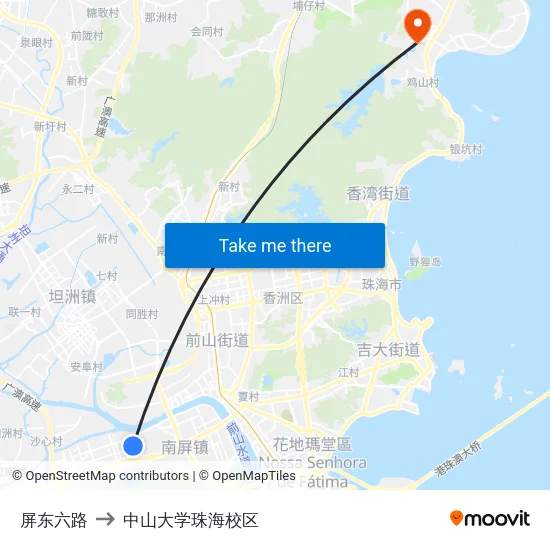 屏东六路 to 中山大学珠海校区 map