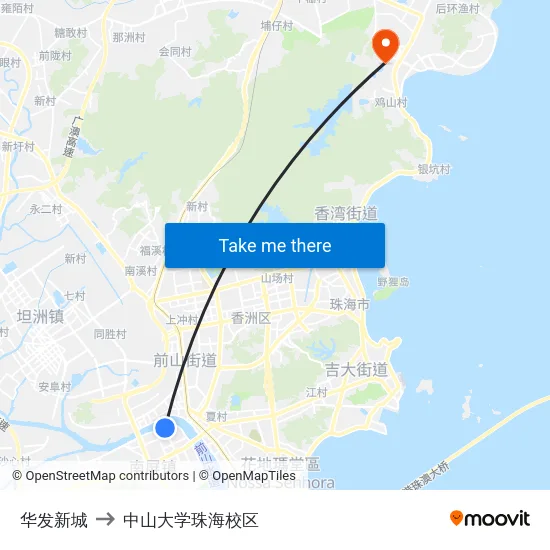 华发新城 to 中山大学珠海校区 map