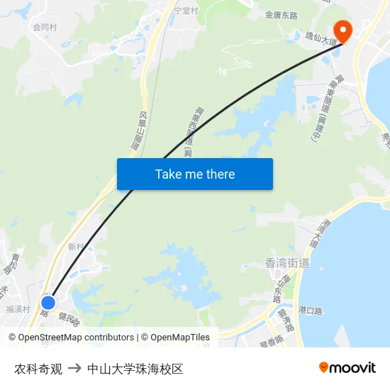 农科奇观 to 中山大学珠海校区 map
